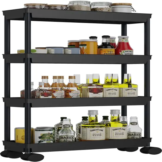 4 Tier Slim Storage Cart,Rolling Storage Cart,Narrow Shelf,Bathroom Rack,Mobile Shelving Unit Organizer for Kitchen, Bathroom, Laundry Room, Black {3}