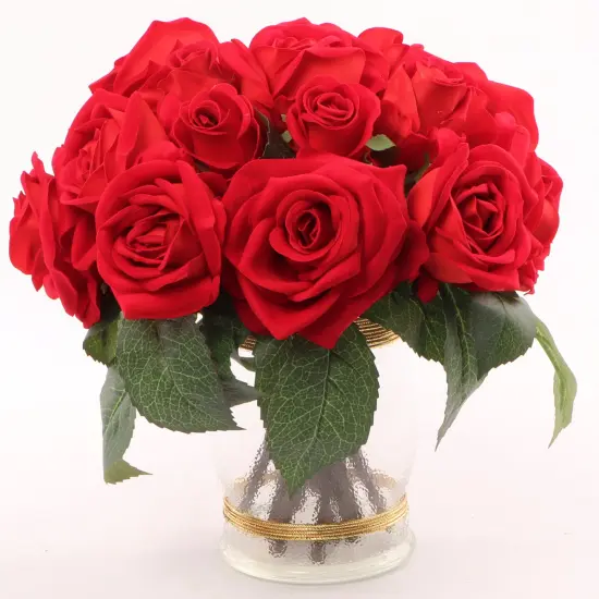 12" Red Velvet Rose Bouquet - 12-Pack, 7 Silk Flowers with Lifelike Foliage, Elegant Floral D&eacute;cor, Perfect for Events & Home - Ideal for All Seasons, Floral Home by Artificial Flowers {5}