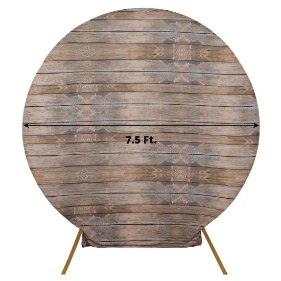 7.5 ft Brown Fitted Spandex Rustic Wood Design Round Backdrop Stand Cover {2}
