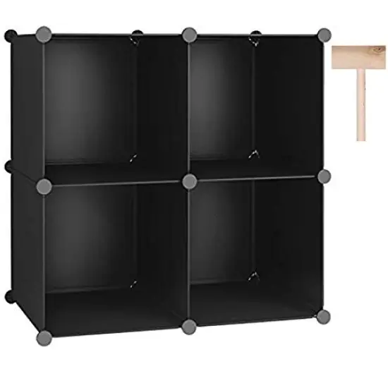 Cube Storage Organizer, 4-Cube Shelves Units, Closet Cabinet, DIY Plastic Modular Book Shelf, Ideal for Bedroom, Living Room, Office, 24.8" L x 12.4" W x 24.8" H Black SHS04A {3}