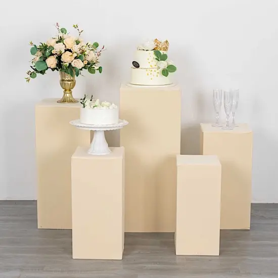 5 Rectangular Pedestal Fitted Spandex Display STAND COVERS Set Beige {7}