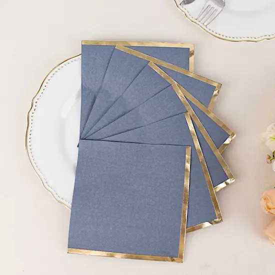 50 Pastel Gold Trim 2 Ply Paper Napkins for Events Dusty blue {2}