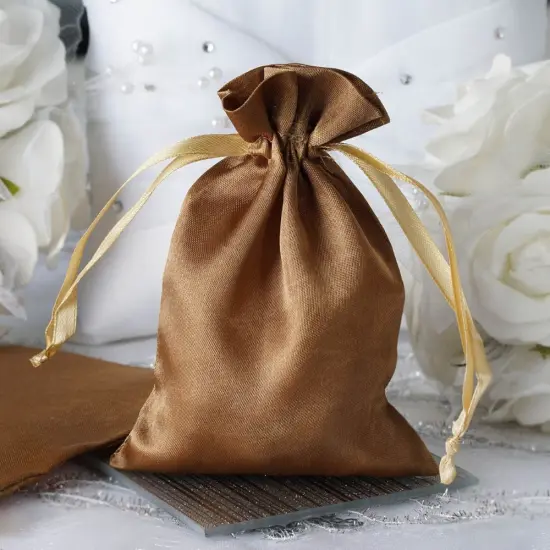 60 pcs 4x6 Satin Favor Drawstring Bags Antique gold {3}