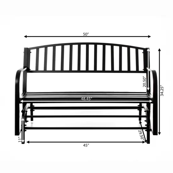 Gardenised Outdoor Black Steel Swing, Powder Coated Glider Bench, Loveseat Lawn Rocker Bench for Yard, Patio, Garden and Deck {6}