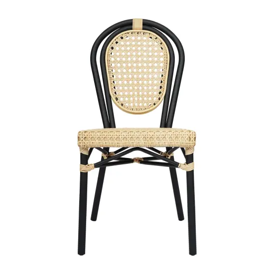 Merrick Lane Toulon Stacking Thonet Bistro Style Chair, PE Cane Rattan Seat, and Metal Frame for Indoor/Outdoor Use Natural/Black Frame {6}