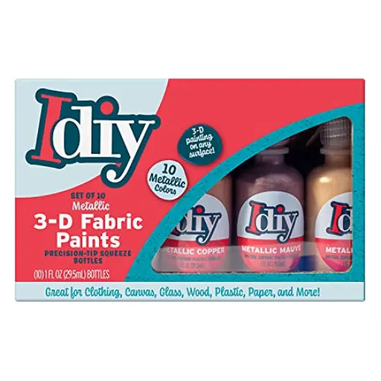 10 Pieces Fabric PaintsMetallic Colors (1oz bottles) Bright 3D Fabric T Shirt Clothing Soft Paint, Non-Toxic Water-Based, Washable, Permanent, Classroom, Kids Birthday Party Art Craft, Holiday Craft {3}