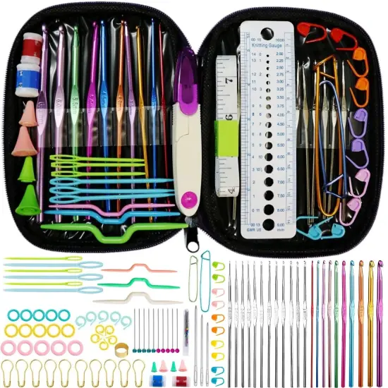 102 Pieces,Crochet Hooks Kit with Storage Case,Ergonomic Knitting Needles Blunt Needles Stitch Marker DIY Hand Knitting Craft Art Tools for Beginners {2}
