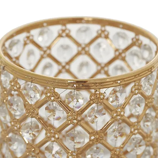 9" tall Crystal Beaded Metal Candle Holders Gold {1}