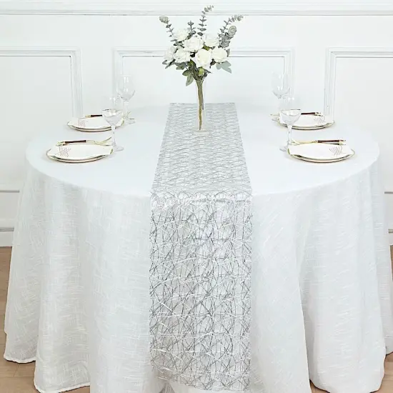12x108 in Metallic Non Woven Fiber Polyester Table Runner Silver {1}
