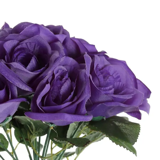 12-Inch Velvet Roses Artificial Flower Bouquet Purple {1}