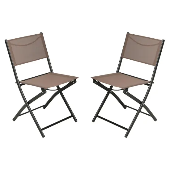 Merrick Lane Bardwell Set of 2 Versatile Flex Comfort Indoor/Outdoor Fold Chairs with Metal Frames Brown {1}