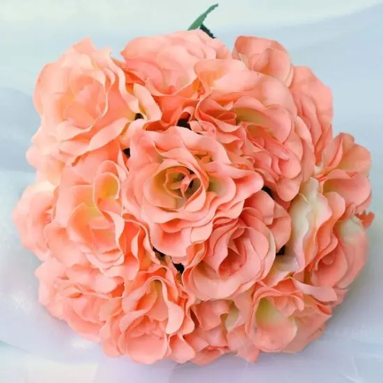 12-Inch Velvet Roses Artificial Flower Bouquet Peach {1}