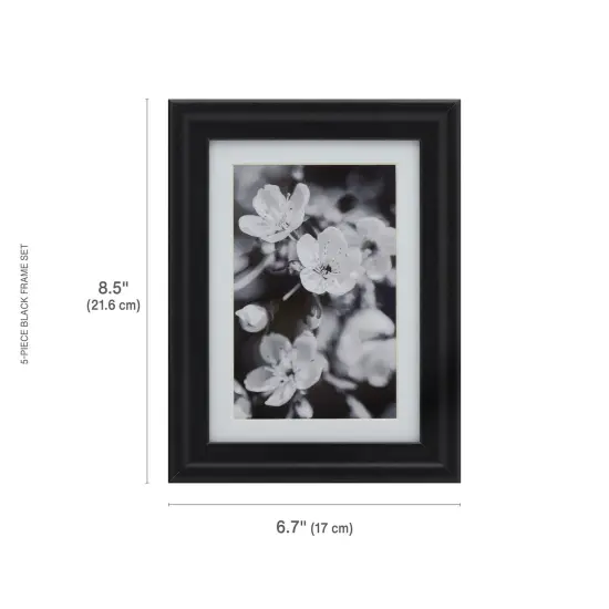 5 Pieces6.69 x 8.46 Inch Black Wood Photo Frame to Hold 5x7 Photo Without Mat or 4x6 Photo With Mat {6}