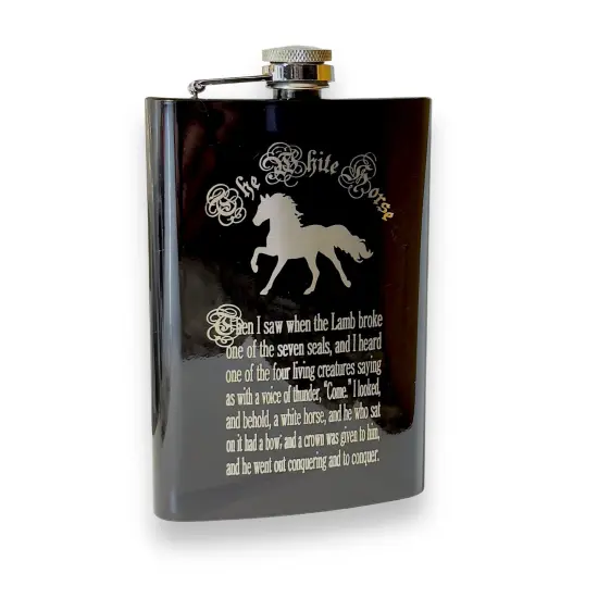 8oz BLACK The White Horse Four Horsemen of the Apocalypse Flask {1}