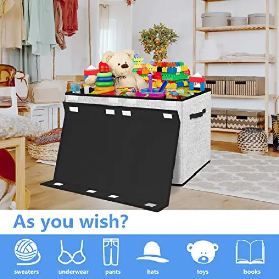 Large Toy Box Storage Chest for Girls Kids,Collapsible Toy Bin Organizer Basket with Lids for Blanket,Toys,Toddler,Nursery,Playroom (White) {5}