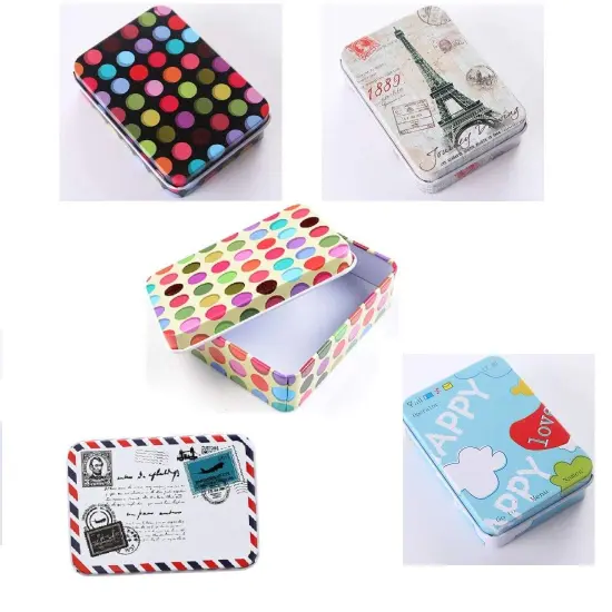 5 Pieces Metal Tins Box Containers 3.54 x 2.56 x 1.1 inch, Mini Portable Small Tins with Lids, Rectangular Case Empty Box for Candies, Pills, Earring,Jewelry Craft, Multi-Purpose Home Kitchen Office {2}
