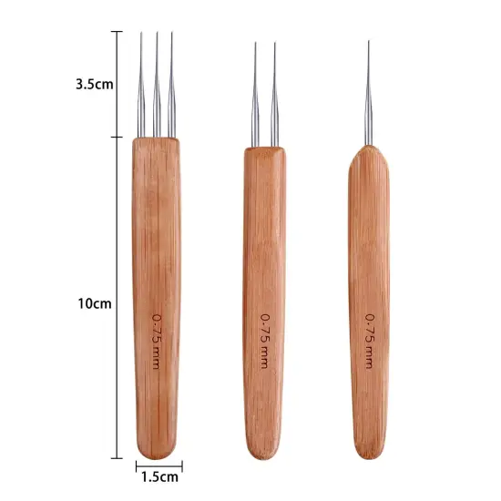 3 Pieces 0.75 mm Dreadlock Crochet Hook Bamboo Needle Weaving Crochet, Include 1 Hook, 2 Hooks, 3 Hooks for Dreadlock Supplies {1}
