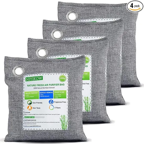 NIYIKOW&reg;- Charcoal Bags Odor Absorber (Large, 4Pack x 200g), Nature Fresh Bamboo Charcoal Air Purifying Bags {1}