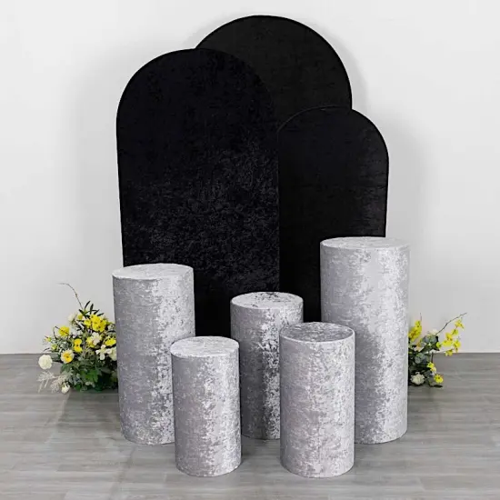 5 Cylinder Pedestal Crushed Velvet Display STAND COVERS Silver {1}