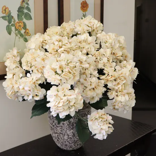 6-Pack: UV Resistant Beige Hydrangea Bush with 7 Lifelike Silk Flowers & Leaves - Perfect for Indoor & Outdoor Decor, Floral Arrangements & Home Accents - Floral Home by Artificial Flowers {5}