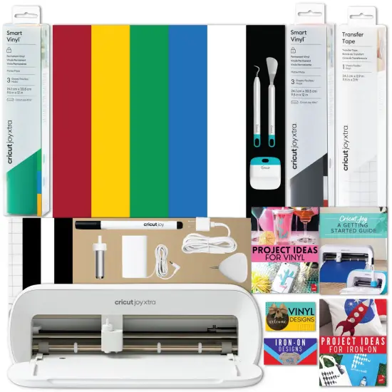 Cricut Joy Xtra Machine with Permanent Smart Vinyl Sampler Packs, Transfer Tape and Tool Set Bundle {1}