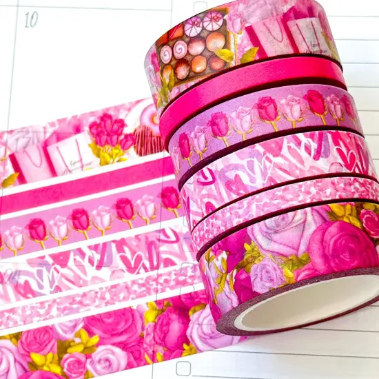 Valentine's Day Pink Romantic Date Night Anniversary Roses Washi Tape Set February 2024 - W102 {1}