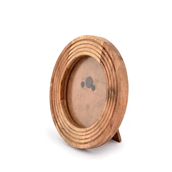 Samhita Round Photo Frame Wooden Stylish Picture Frame Home D&eacute;cor for Tabletop Display, Photo Display Frames. (Photo Size 4" x 4") {4}