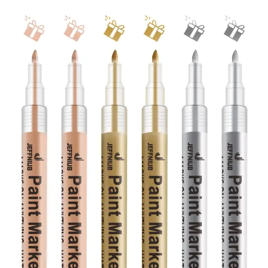 6 Pieces - Gold Paint Pens with Silver, Rose Gold Acrylic Paint Pens for Rock Painting, Wood, Fabric, Glass, Canvas, Scrapbooking, Card DIY Metallic Acrylic Marker (0.7mm) {1}