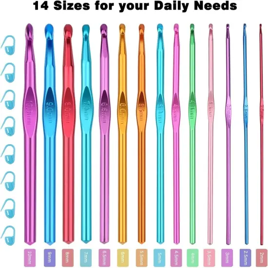 24 Pieces Crochet Hooks,High Quality Coloured Aluminium Crochet Needles for Crocheting Yarn, Ergonomic Handle Crochet Hook Set,Crochet Needle Set Suitable for Beginners Adults {1}