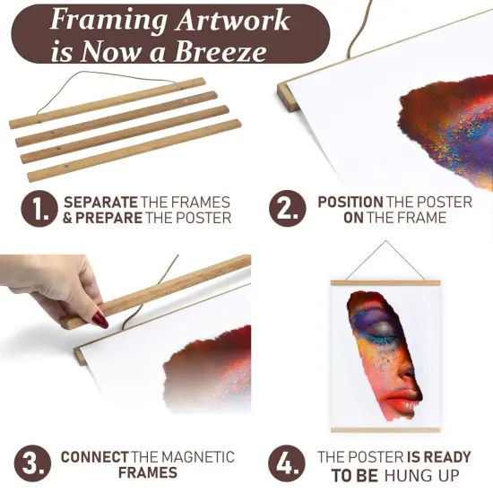 DACRI HOME Magnetic Poster Hanger Frame - Wooden Poster Hanger of Premium Teak Wood, Strong Magnets for Easy Hanging Posters Maps Prints Pictures Scrolls Wall Art 11x14 11x17 (11 inch, Teak) {5}