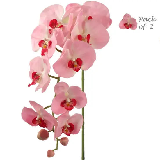 2-Pack 33.5-Inch Pink Phalaenopsis Orchid Stems with 9 Realistic Silk Blooms and Green Buds, Perfect for Elegant Home and Event Decor, Floral Home by Artificial Flowers {1}
