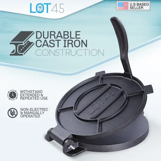 Lot45 Cast Iron Tortilla Press - Masa Corn Tortillas Maker with Paper Sheets {5}
