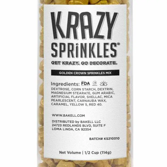 Krazy Sprinkles - Golden Crowns (1/2 Cup, 1x Jar) for Cakes, Ice Cream & Cookies {4}