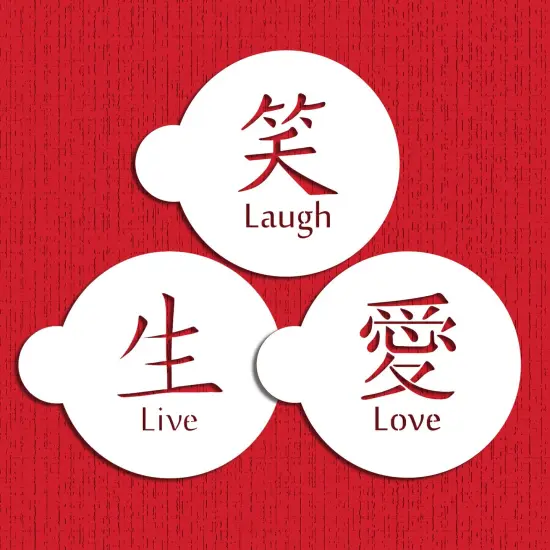 Live, Love, Laugh Symbols Cake & Cookie Stencil Set | C549 by Designer Stencils | Cake Decorating Tools | Baking Stencils for Royal Icing, Airbrush, Dusting Powder | Reusable Food Grade Stencil for Cakes & Cookies | Easy to Use & Clean Stencil {1}