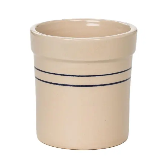 Martinez Pottery Pickling Fermenting Crock - Tan with Blue Stripe Stoneware Jar, 1/4 Gallon Capacity {1}