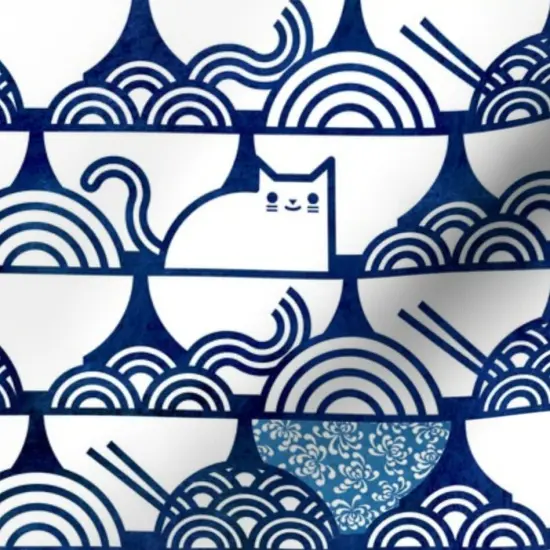 Various Fabrics by the Yard or Fat Quarter Cat Noodle Large Navy White Cute Cats Kawaii Pets Japanese Novelty Pet Blue Custom Printed Fabric by Spoonflower {7}