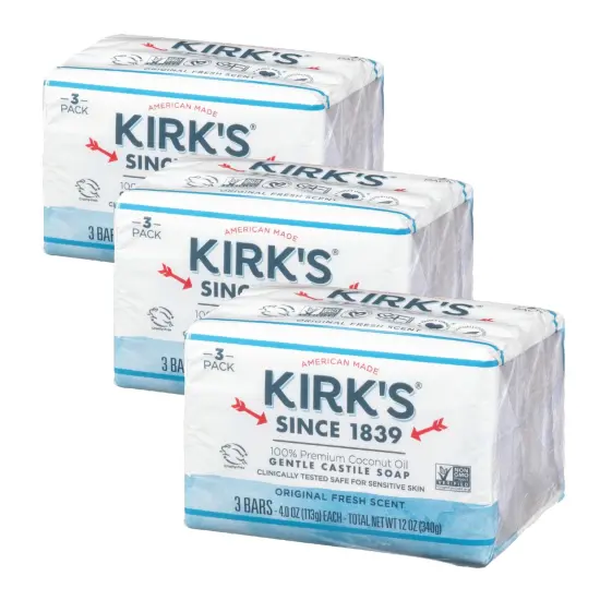 The Original Kirk's Castile Bar Soap Gentle Premium Coconut Oil (Pack of 9) {1}