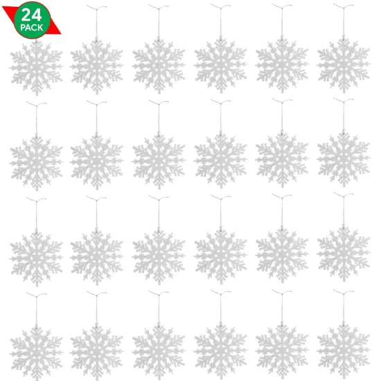 Ornativity Glitter Snowflake Ornaments - Holiday Wedding Plastic Sparkling Hanging Snowflakes Pack of 24 Gold {2}