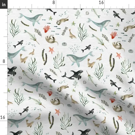 Various Fabrics by the Yard or Fat Quarter Modern Nautical Watercolor Sea Life Beach Ocean Wave Gender Neutral Whale Starfish Custom Printed Fabric by Spoonflower {2}