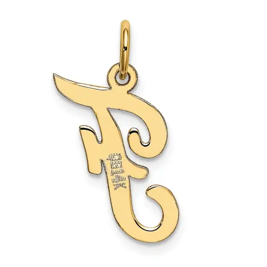 14K Yellow Gold Medium Script Initial Letter F Charm Jewerly 19mm x 10mm {4}