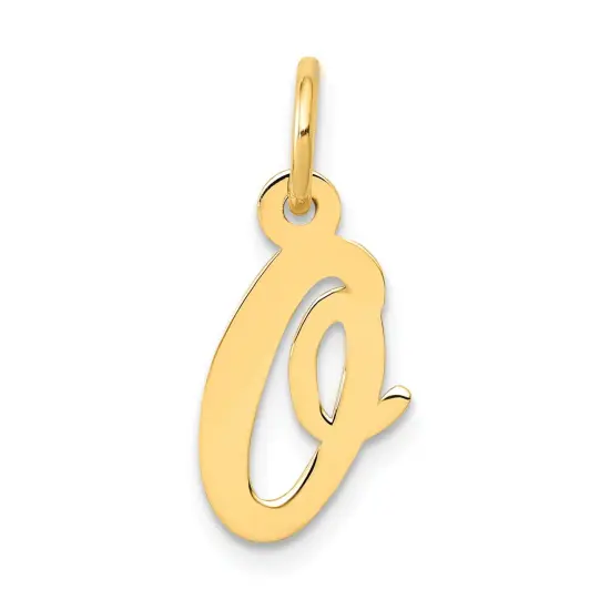 14K Yellow Gold Small Script Initial Letter O Charm Jewerly 17mm x 8mm {1}
