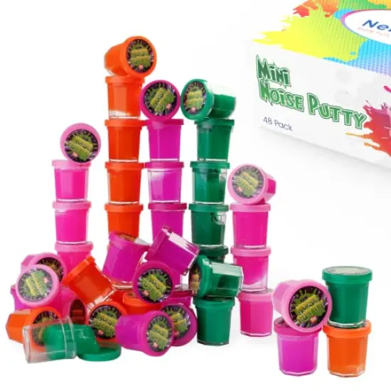 48 Pieces Mega Slime Party Favors 1.5" Mini Noise Putty in Assorted Neon Colors Bulk Toys Stocking Stuffers and Birthday Party Favors 4 Dozen Pack {1}