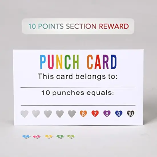 Punch Cards 200 Pack Reward Punch Cards with Heart Shape Hold Puncher Behavior Incentive Awards for Kids Students Teachers Home Classroom School Business Loyalty Gift Cards - 3.5" x 2" {5}