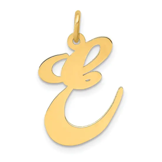 14K Yellow Gold Large Fancy Script Initial E Charm Jewerly 22mm x 17mm {1}