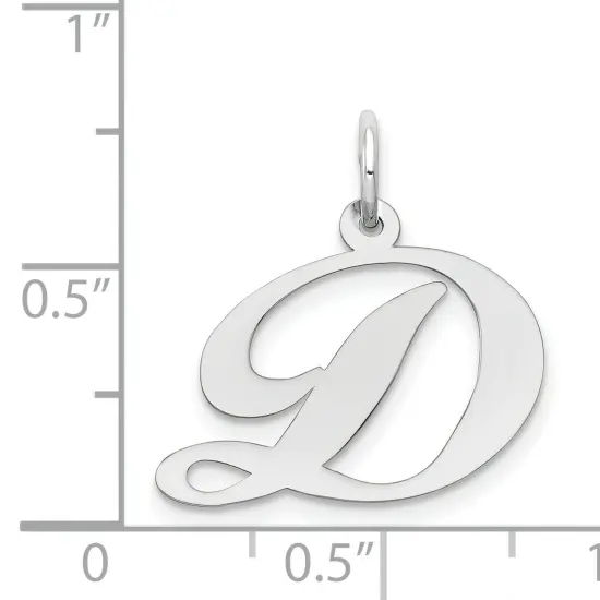 14K White Gold Medium Fancy Script Initial D Charm Jewerly 20mm x 19mm {4}