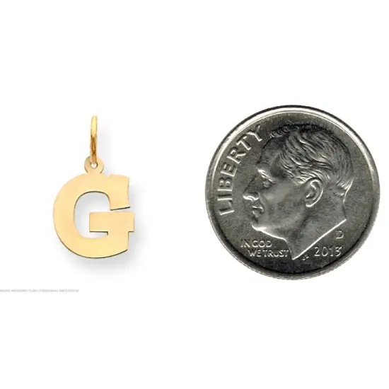 14K Yellow Gold Small Block Intial Letter G Charm Jewerly 18mm x 10mm {2}