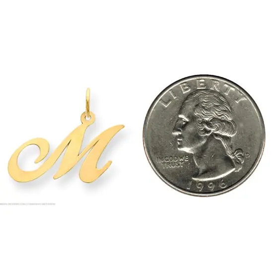 14K Yellow Gold Medium Fancy Script Initial M Charm Jewerly {2}