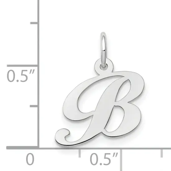 14K White Gold Small Fancy Script Initial B Charm Jewerly 16mm x 16mm {2}