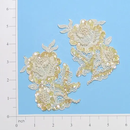 Vintage Bridal Rose Applique/Patch 2 Pack 4" x 2 3/4" Ivory {1}