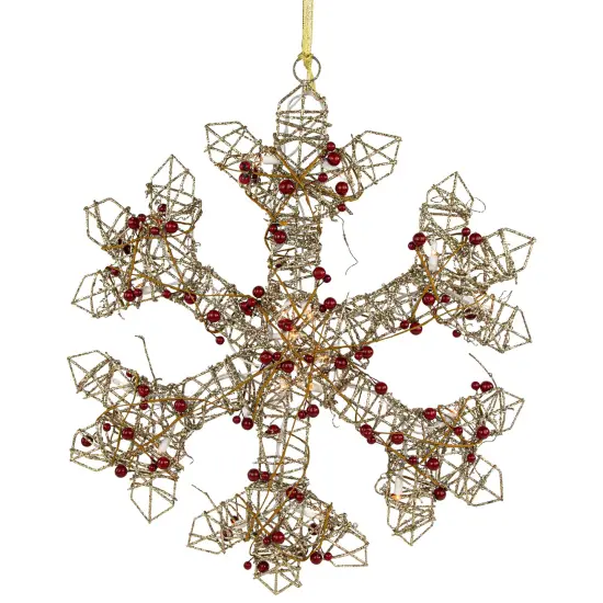 Northlight 19" Lighted Silver Glittered Berry Rattan Snowflake Christmas Window Decoration {3}